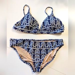 JCREW Bikini, Nautical Print in Navy & White. Size X-Large top and Large Bottom.